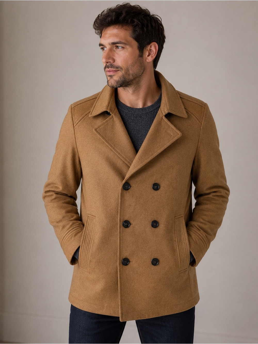 New Menticano Italian Wool Cashmere Blend Double Breasted Camel Mens Coat Sz 52